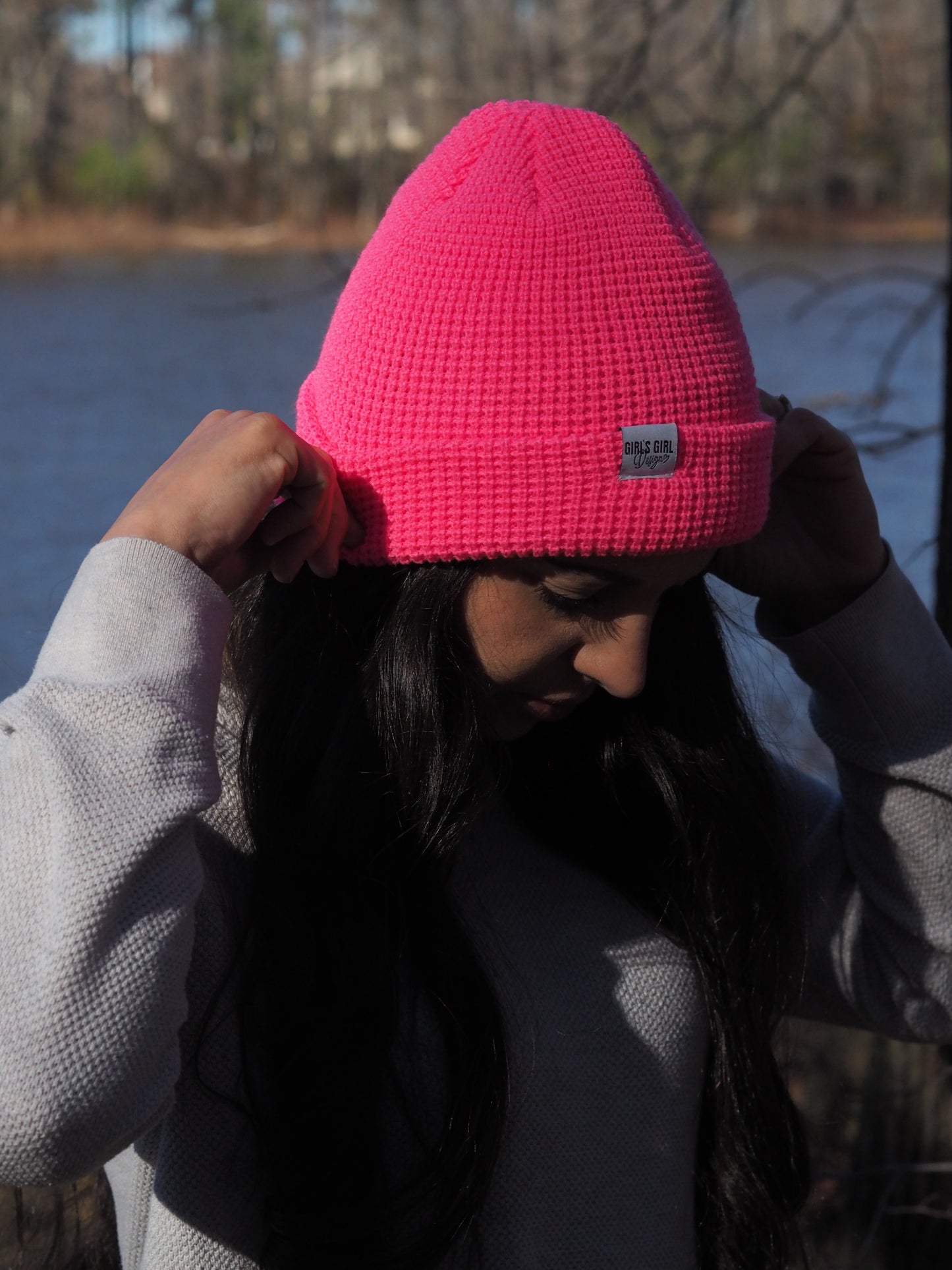 Tuque gaufré - Rose néon